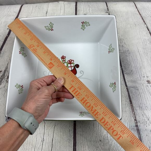 St. Nicholas Square TIS THE SEASON 10.5" Square 4Qt Large Serving Bowl Sleigh - Picture 3 of 9